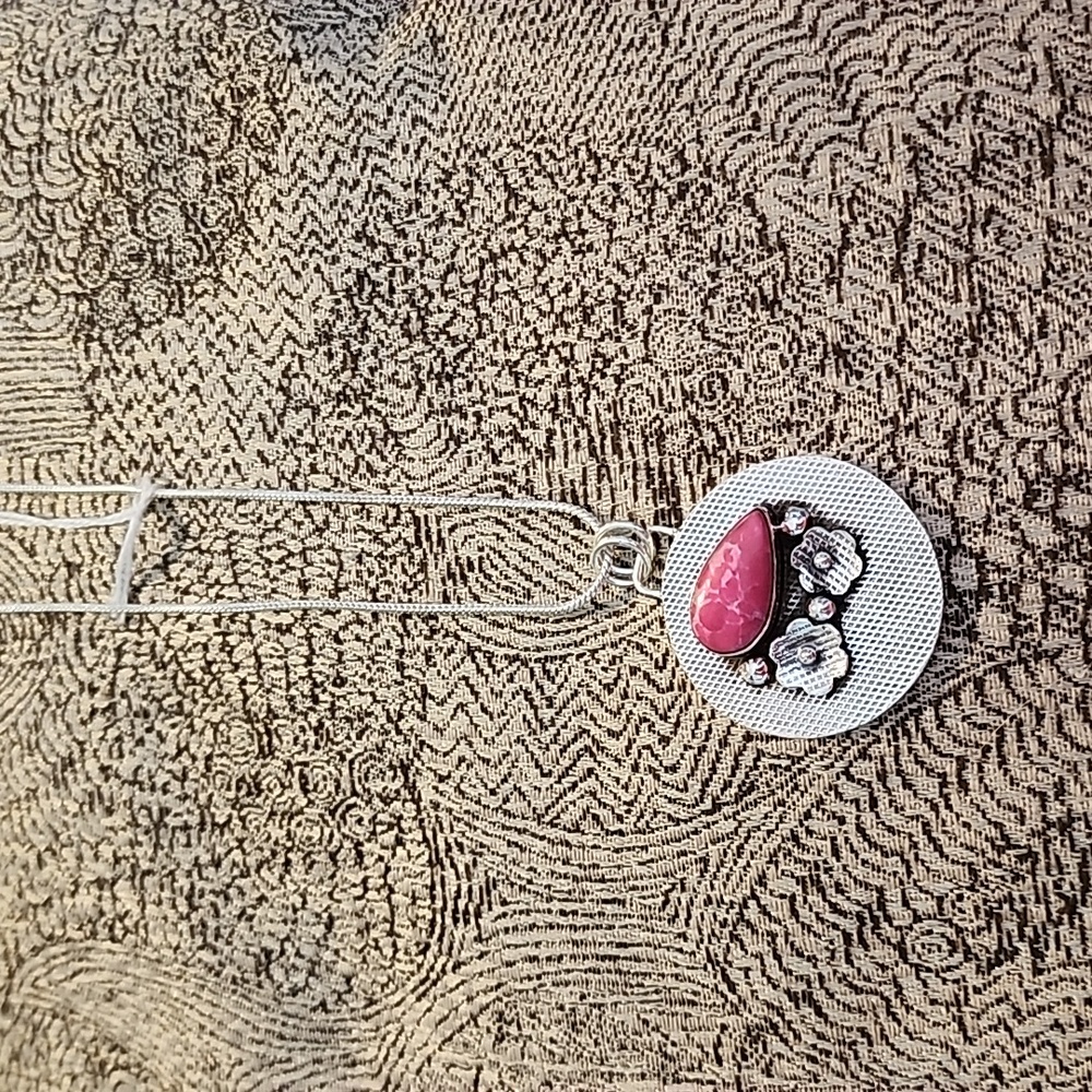 Pink turquoise sterling necklace